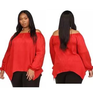 MICHAEL Michael Kors Women's Plus Size 3X‎ Hank Hem Boat Asymmetrical Blouse Red